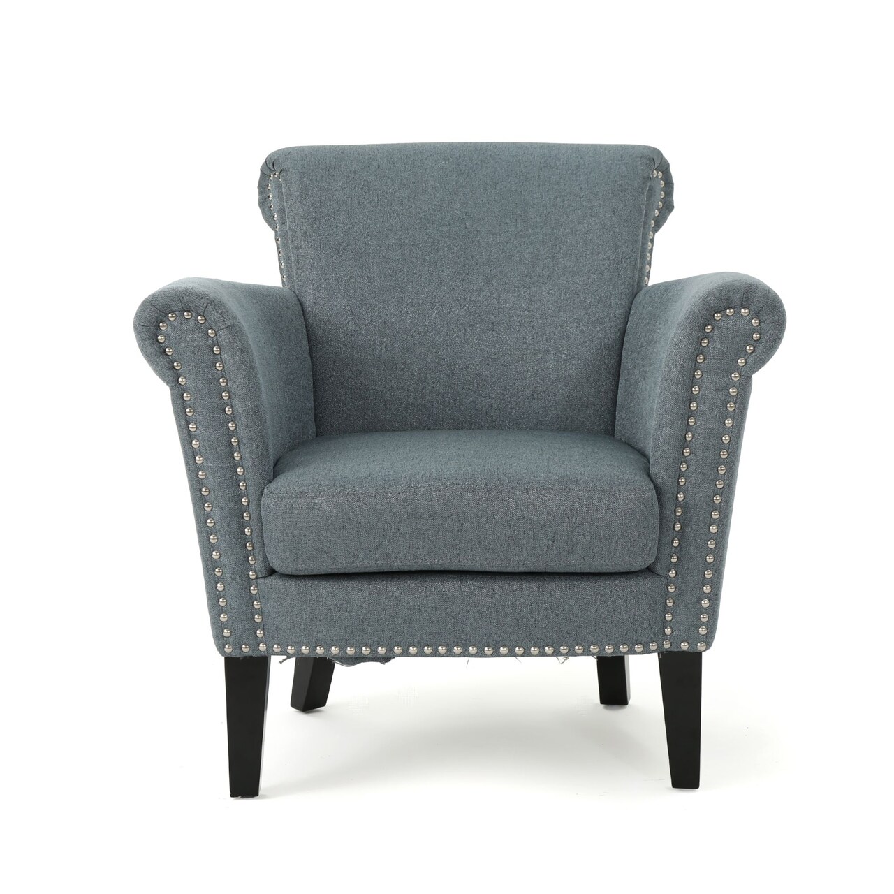 Contemporary Home Living 31.5" Steel Blue and Brown Vintage Studded Club Chair